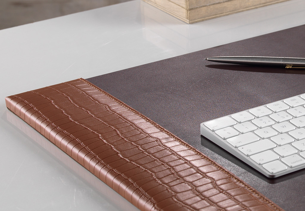 Tan Brown Crocodile Embossed Leather Desk Pad Standard Size Zale