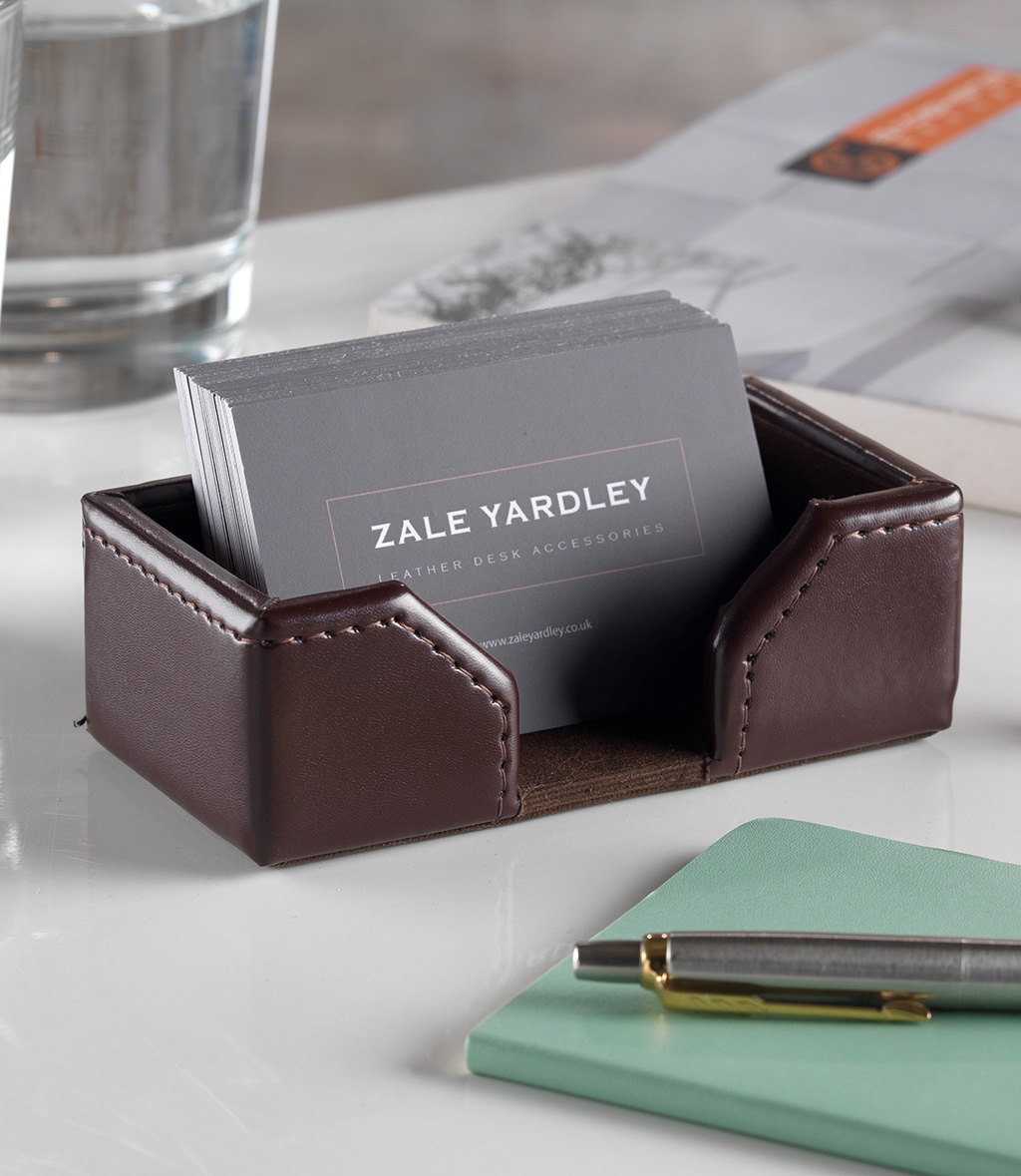 Brown Leather Business Card Holder - Luxury Office Desk | Zale Yardley