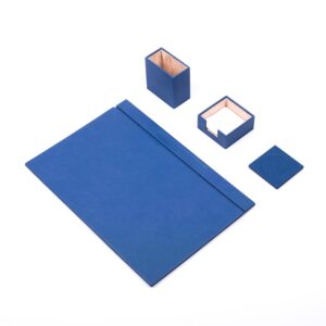 Leather Desk Set 4 Accessories Blue
