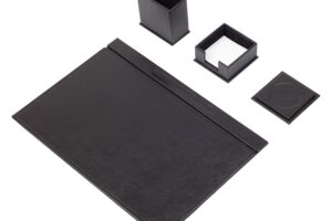 Leather Desk Set 4 Accessories Black